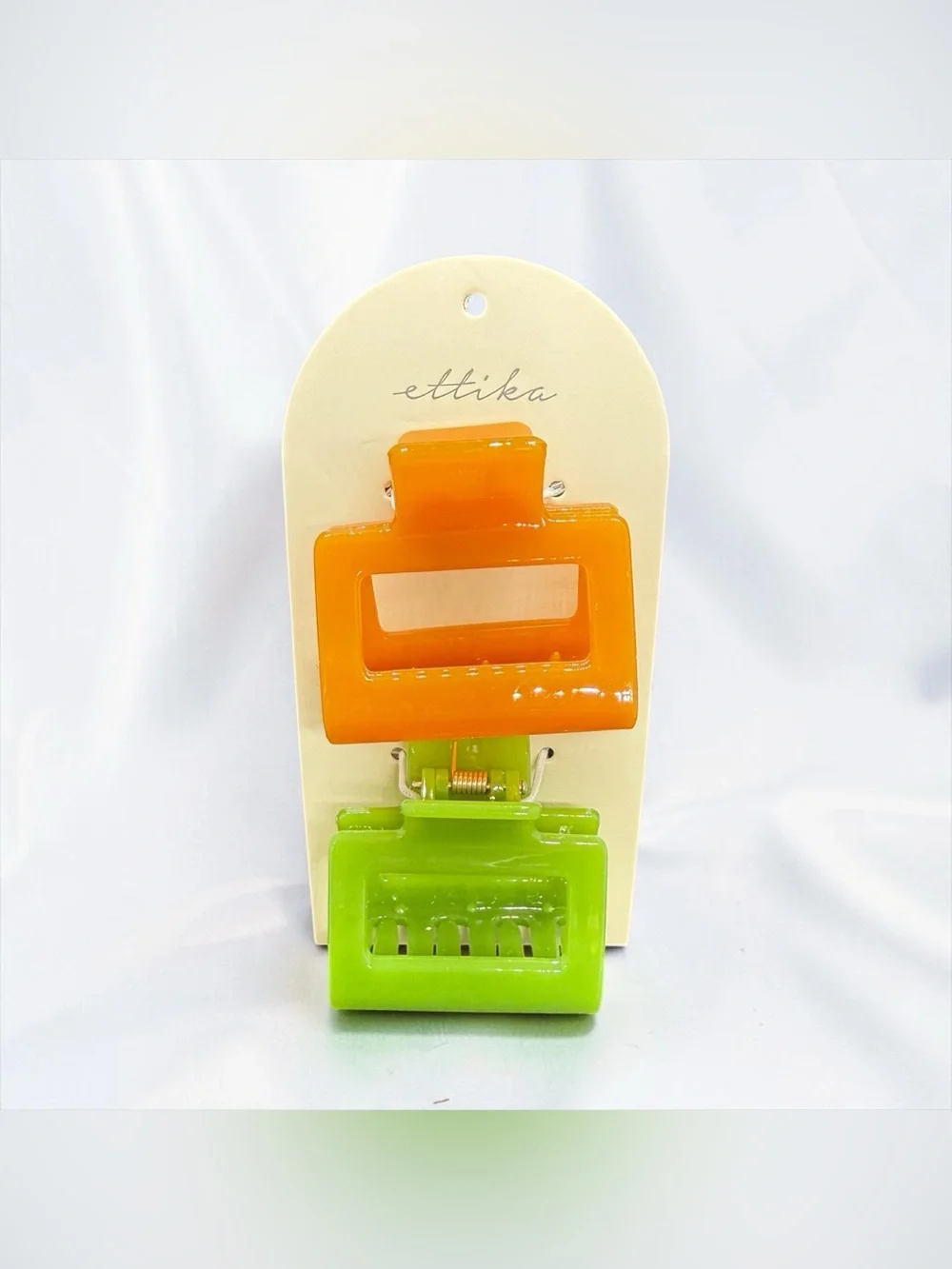 🧡💚ETTIKA🧡💚2-PC Orange & Green Square Hair Claw Clips/NIP